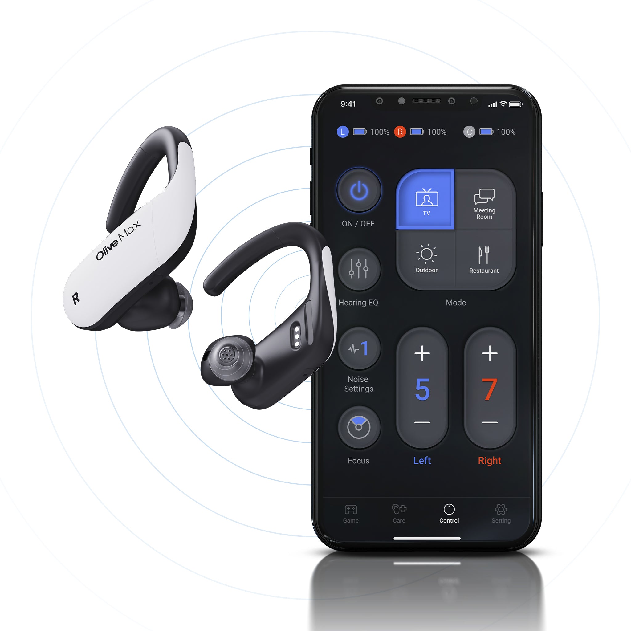 Olive Max hearing aids & My olive app